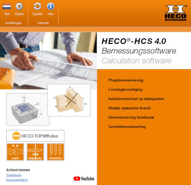 Het startscherm van de HECO Calculatie Software (HCS)